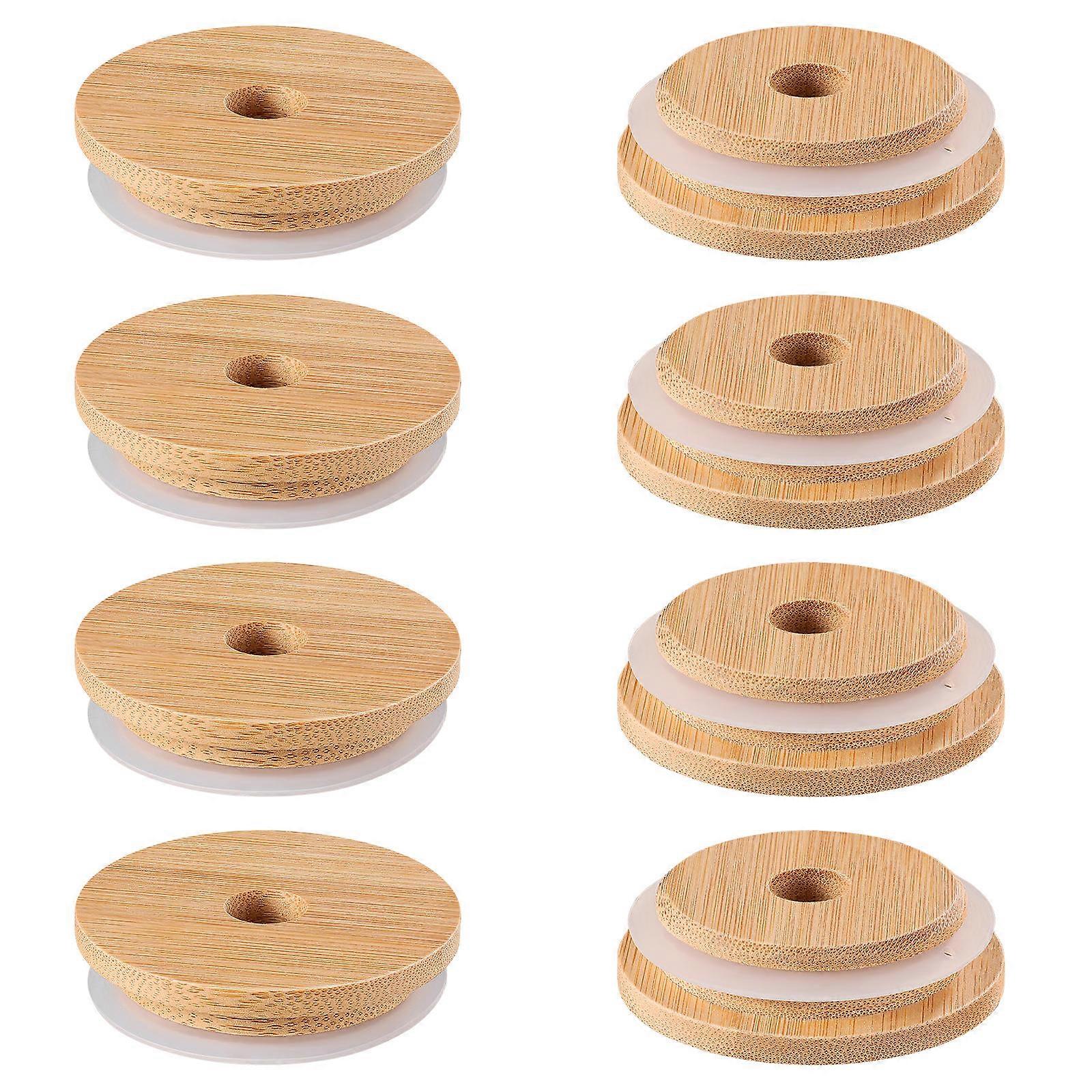 Tampas de pote de conserva Tampas de garrafa de bambu Tampa de jarra de boca larga 8 unidades para beber com canudo