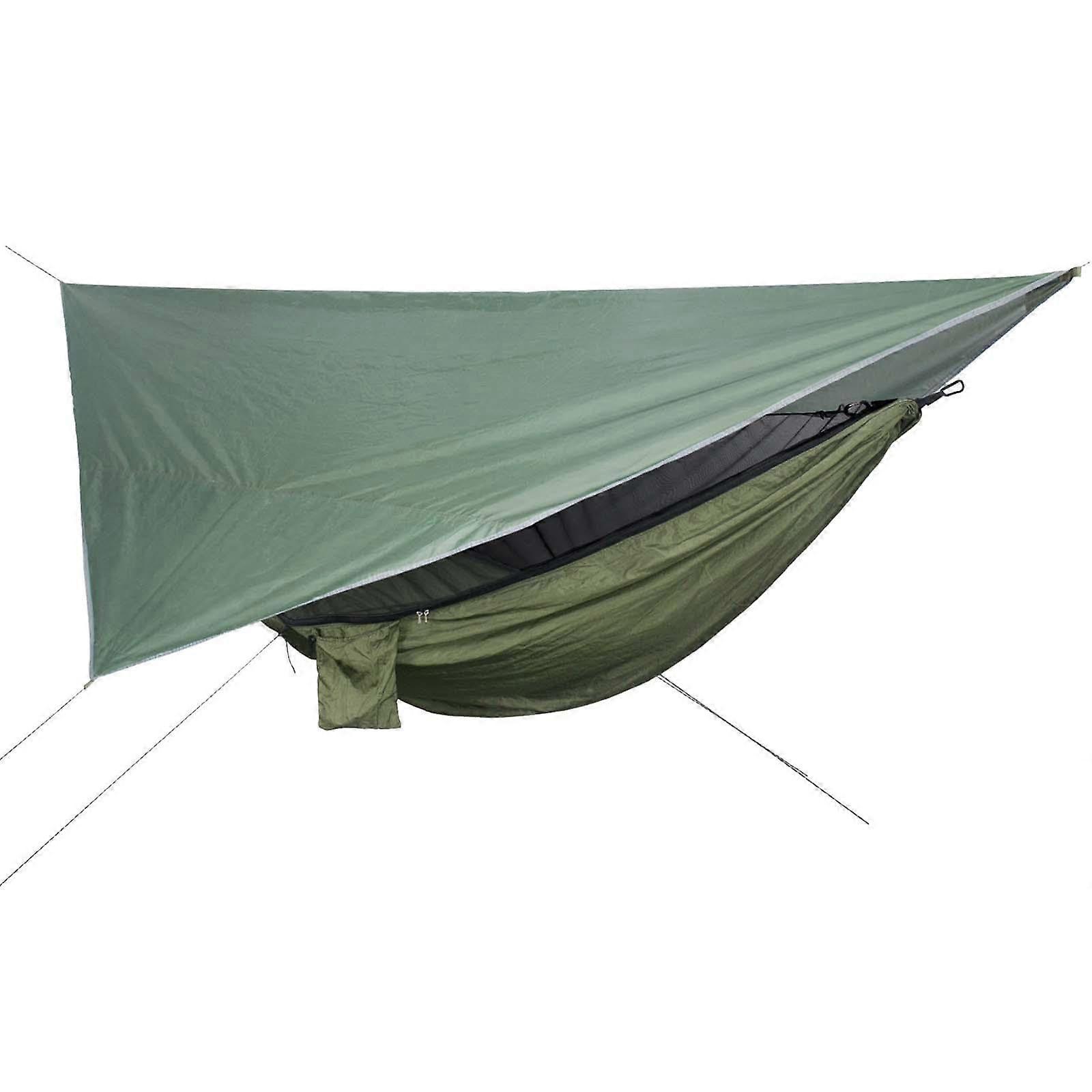 Portable Camping Hammock with Large Mesh Tent Tarp and Nylon Canopy for Fishing, Travel, and Outdoor Activities - Green