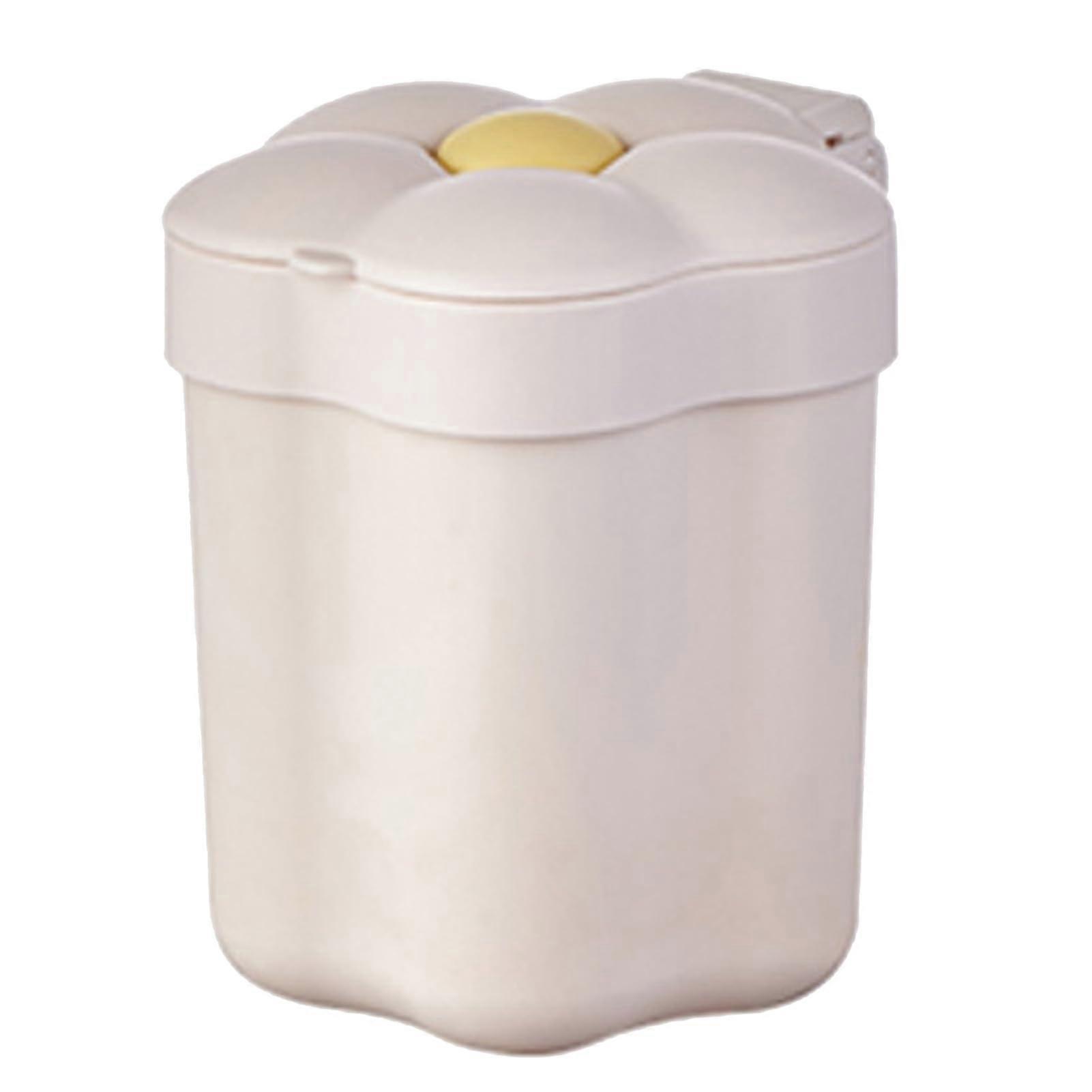 Desktop Trash Can with Lid, Flower Shape, Small White Rubbish Bin for Office, Bathroom, Nursery, Large Mouth Design