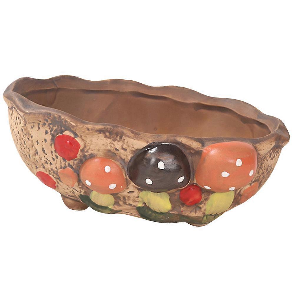 Ceramic Flower Pot, Hand Painted Mushroom Style Planter for Succulents, Air Permeable Design, Home Decoration for Windowsill Garden