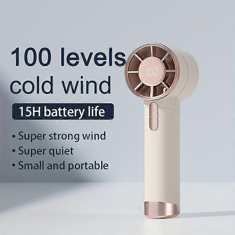 1pc Portable Turbo Handheld Fan with LED Display 100-Speed Adjustable Mini Fan - USB Charging 3000Ma