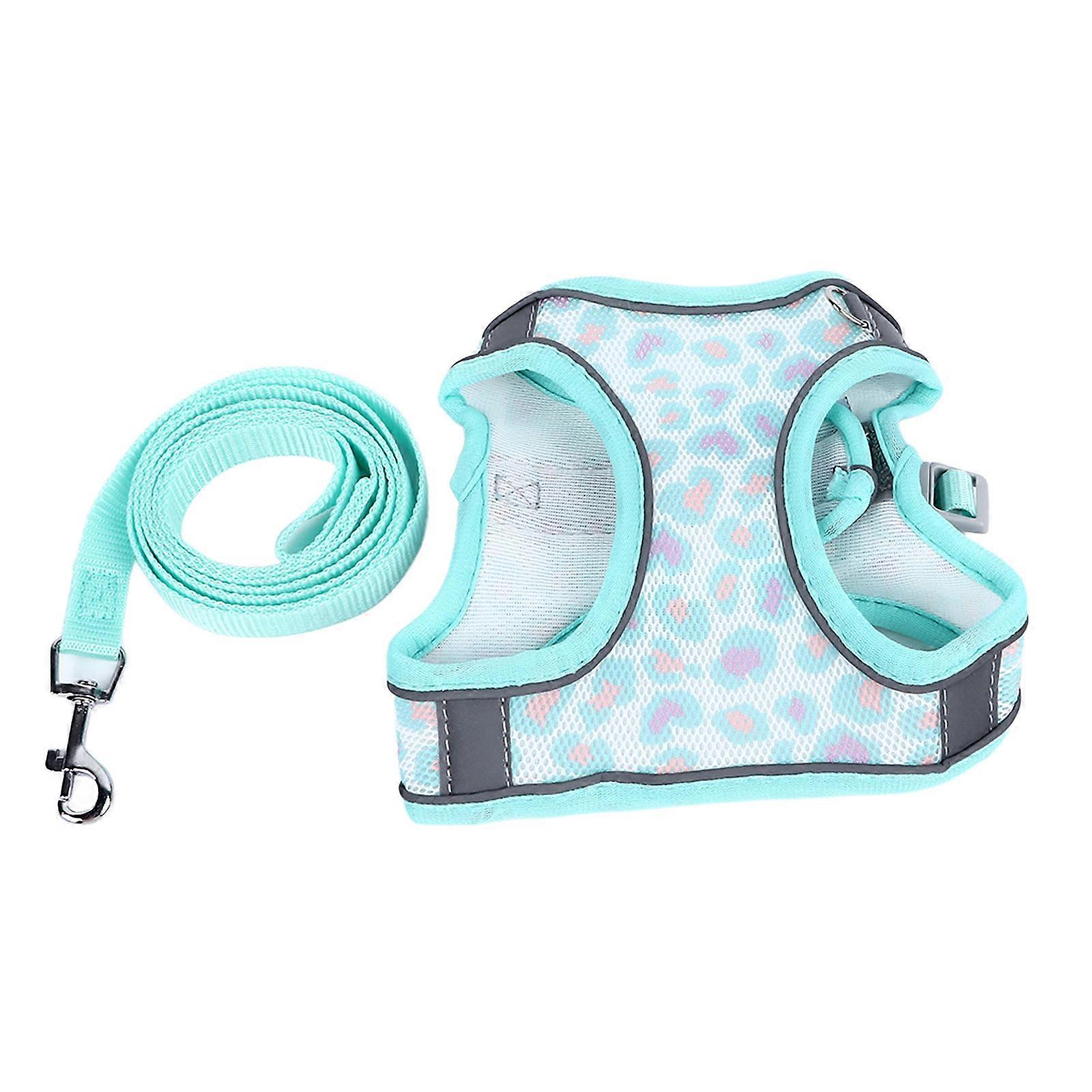 Pet Harness Leash Breathable Adjustable Reflective Dog Walking Vest Leash for Small Medium Cats Lemon Green S