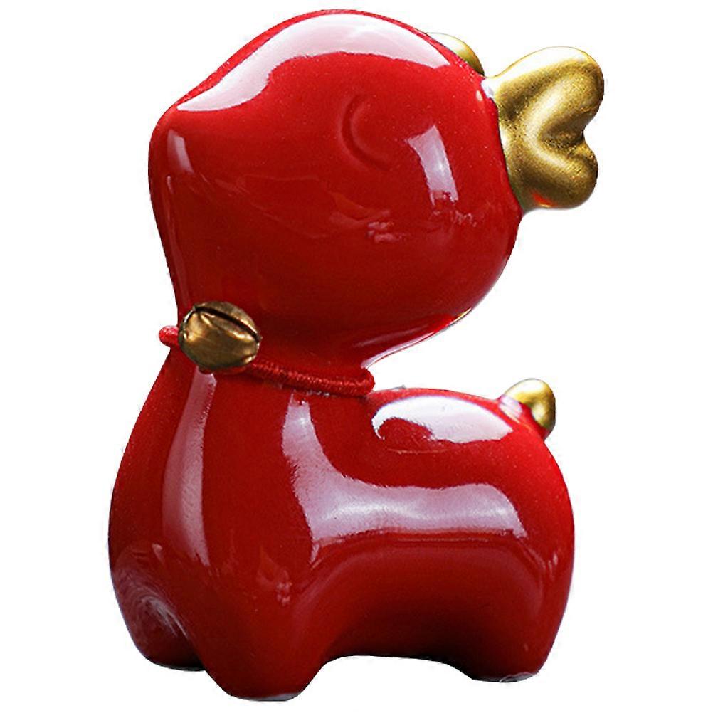 Home Sculpture Deer Deer Figurine Office Desk Ornament Porcelain Deer Small Statue Red Deer Shaped Figurine 4X2.7X5.3CM