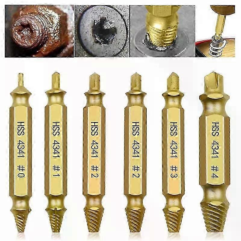 Screw Extractor Set 6-piece Set Damaged Screws Remover Tool Gold