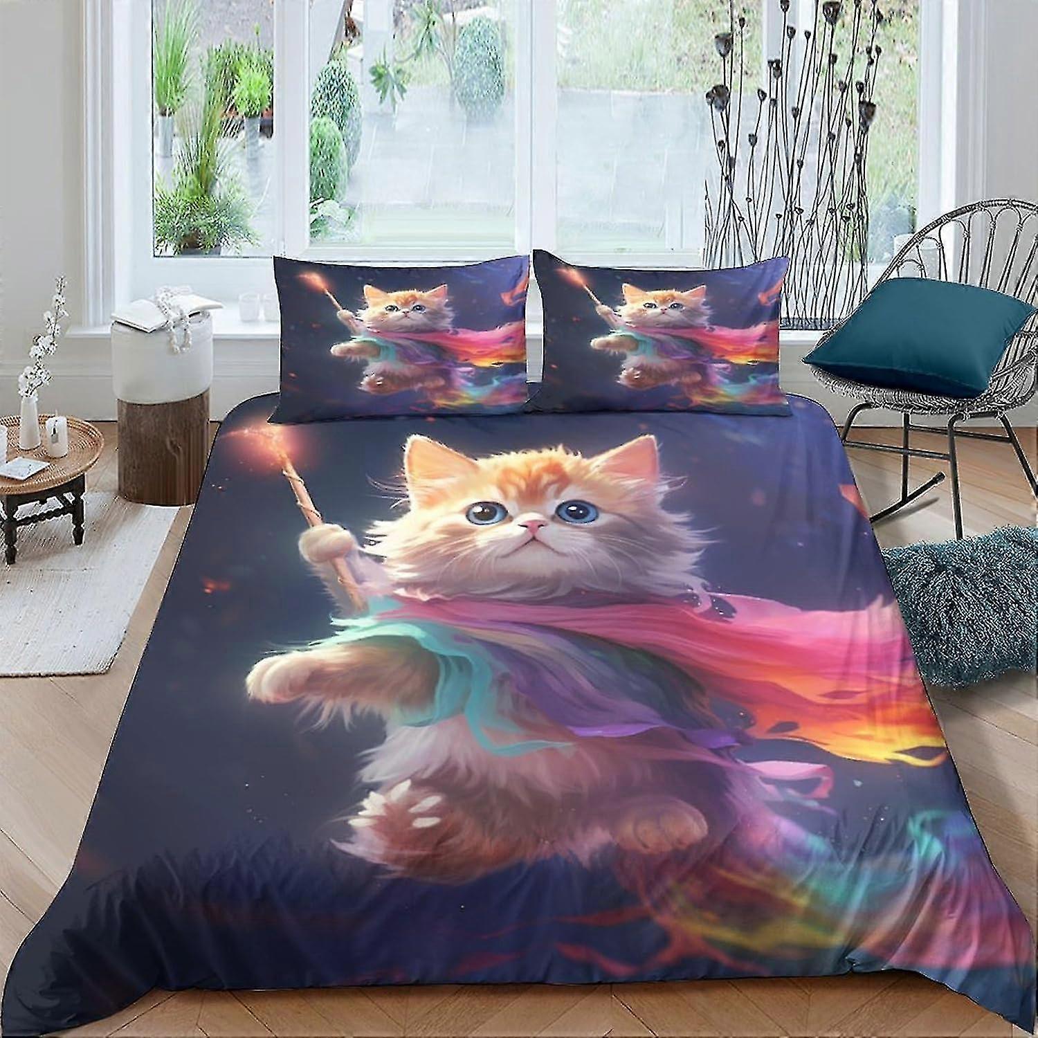 Cute Kitten Duvet Cover 3 Piece Set 3D Soft Bedding Quilt with Zipper Closure, Microfiber Double Bedding Set