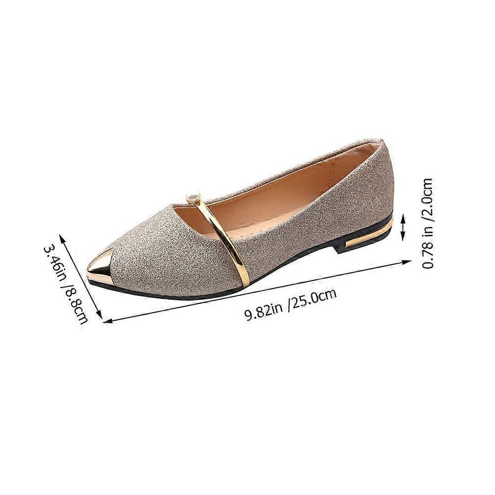 a refined and professional product description based on the title you provided:
**Elegant Pointed Toe Pearl Flat Shoes for Women**
Step into