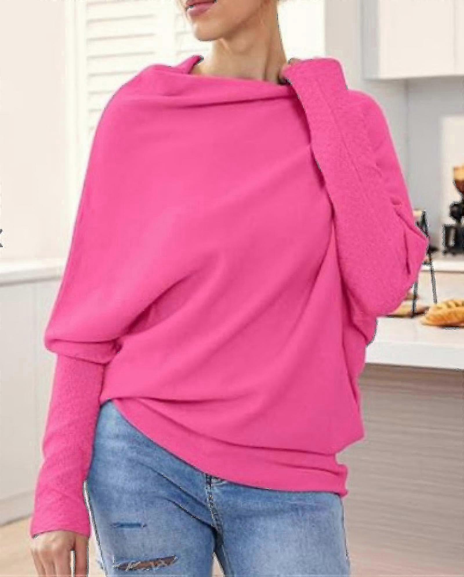 Asymmetric Draped Jumper, A Jumper As Ultra Soft As The Clouds Ladies Long Sleeve Slouch Batwing Plain Soft Knitted Jumperpink SZRH A-B
