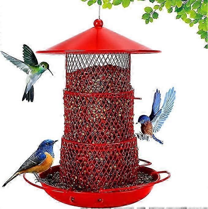 وحدة تغذية الطيور البرية القابلة للتطوير للتعليق في الهواء الطلق ، مغذيات الطيور المقاومة للسنجاب المعدني الخارجي مع 4 مكثفات لمغذيات بذور ديكور الحديقة