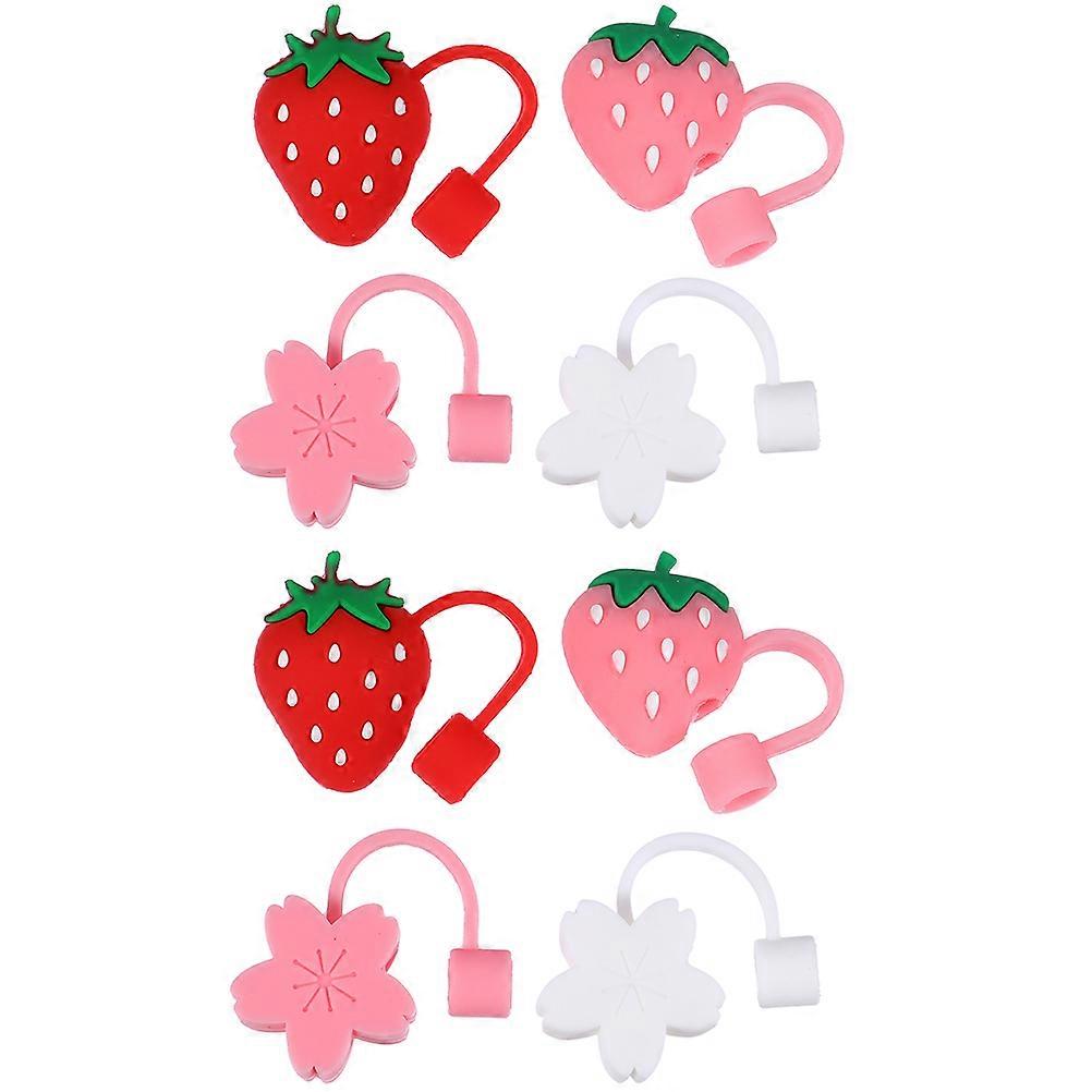 8pcs Lovely Strawberry Straw Covers with Dust Protector and Tips
