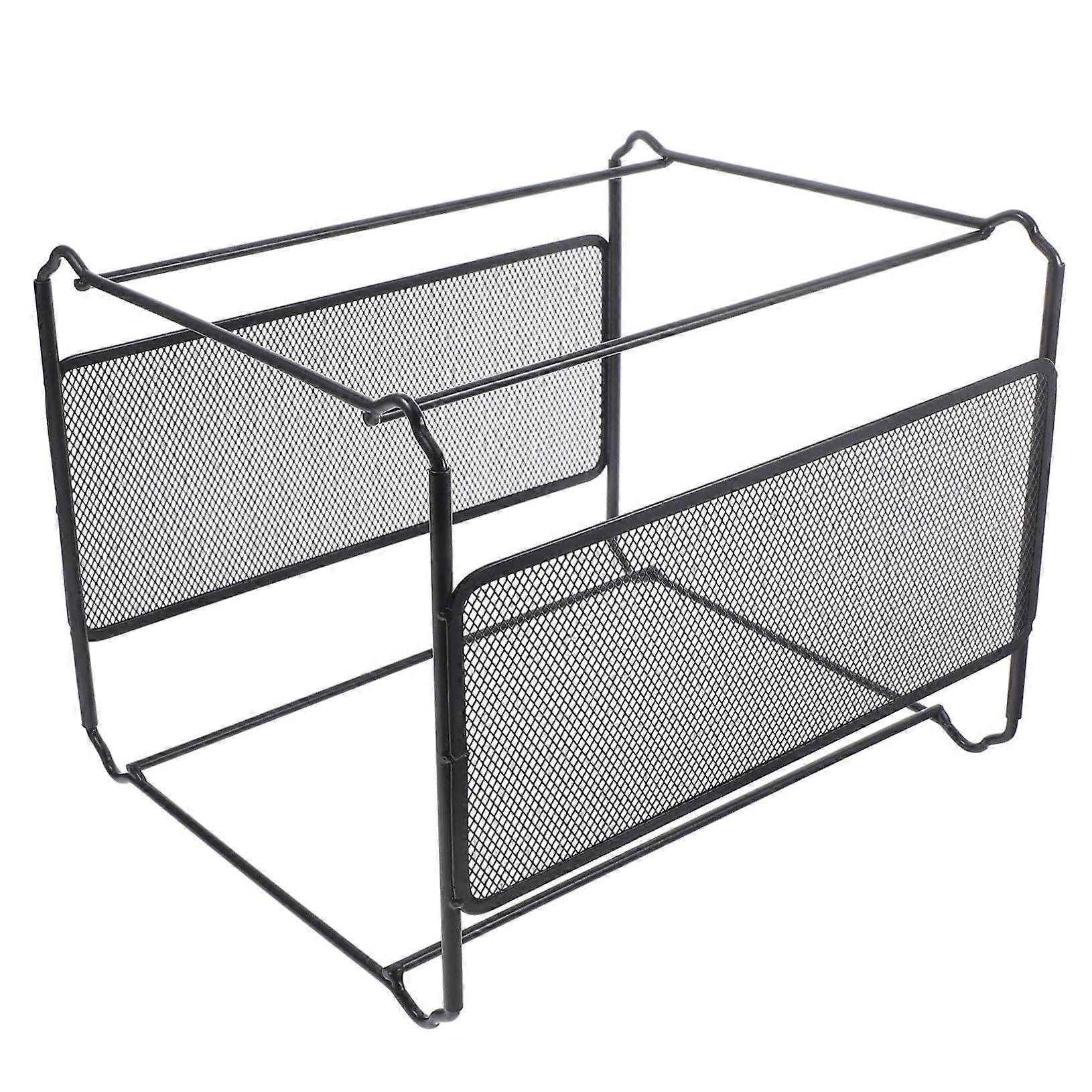 Hanging file document storage made of metal, sturdy and spacesaving desk organizer for magazines, for office and home use, black.
