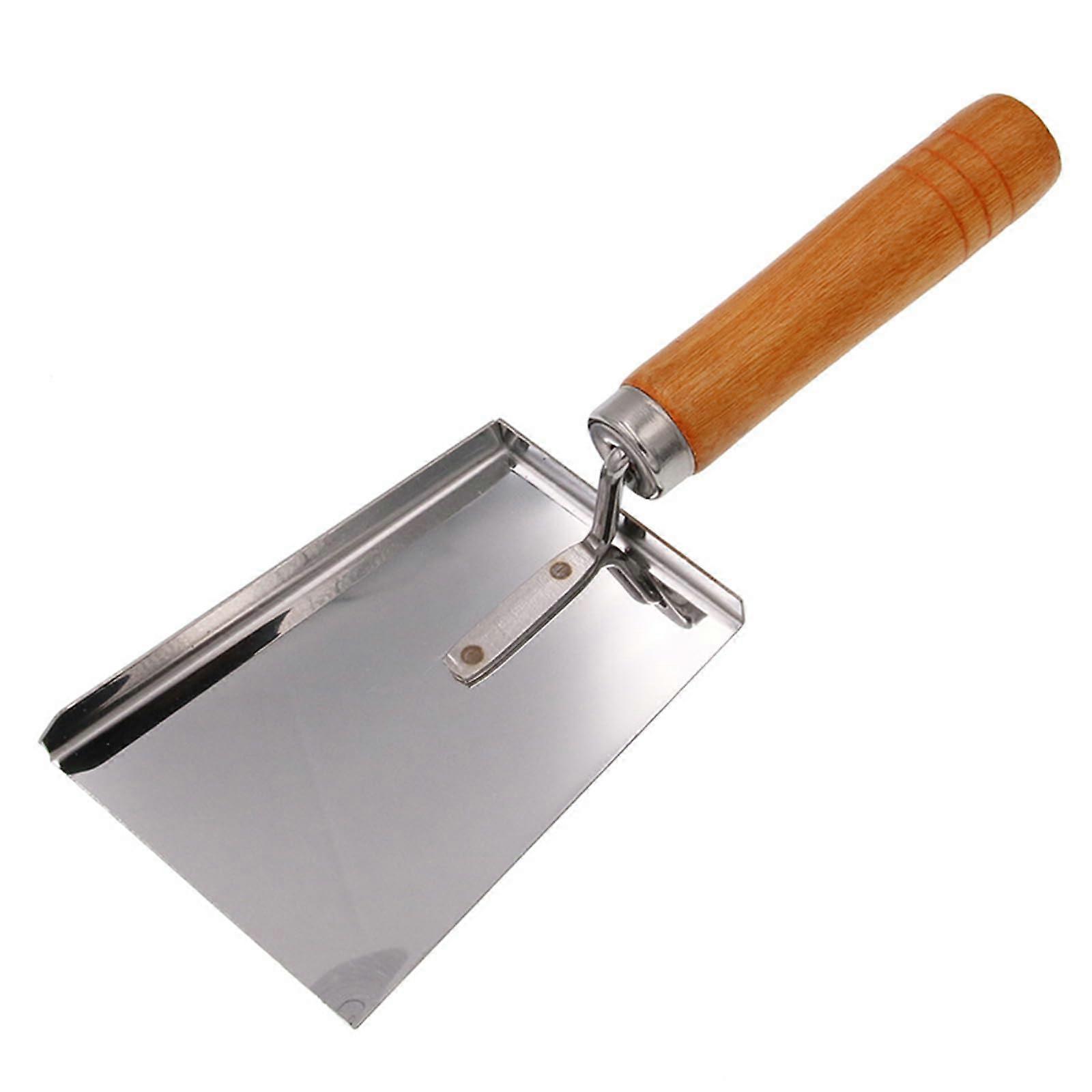 Stainless steel hive tool, efficient cleaning tool with comfortable wooden handle, professional beehive maintenance accessory.