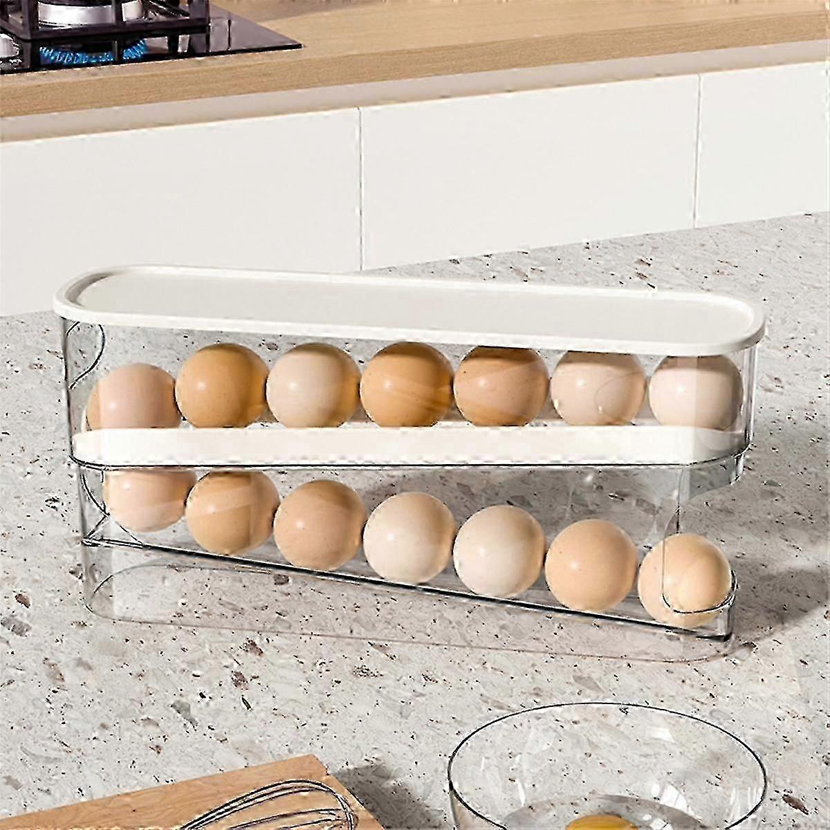 Rolling Egg Dispenser Egg Storage Box Double Layer Egg Roller Organizer Bin with Lid Storage Organi jn