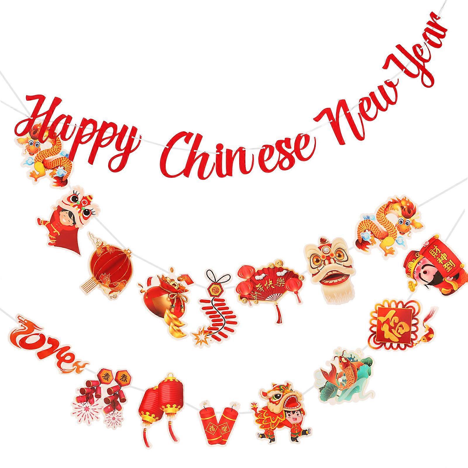 Lunar New Year Decorations Chinese New Year Theme Bunting Pendant Red Color 3Pcs