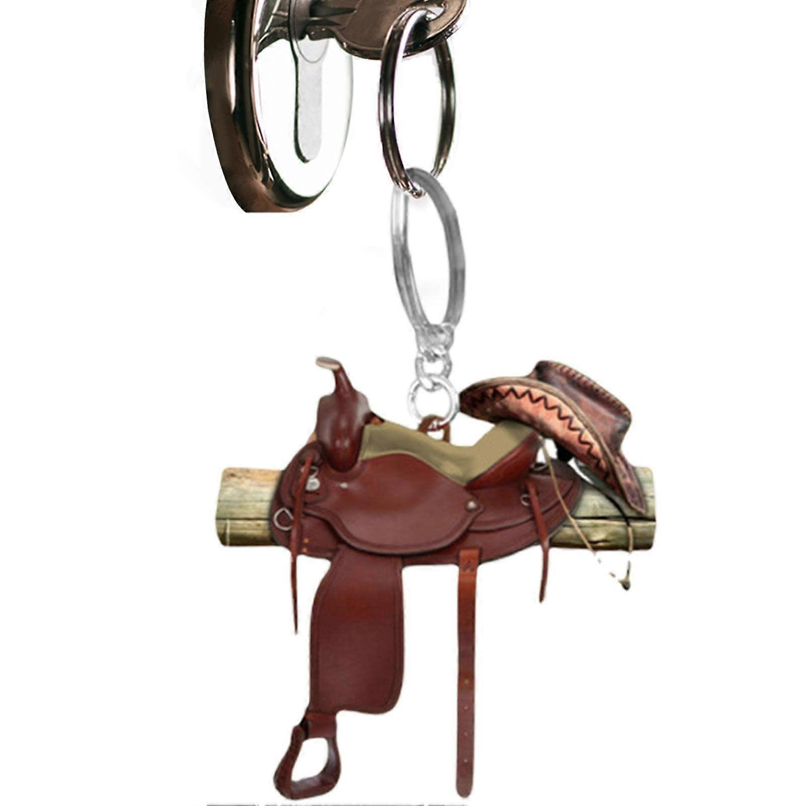 Saddle Keyring - Brown Flat Acrylic Horse Saddle Keychain - Wild West Horse Lover Car Accessory