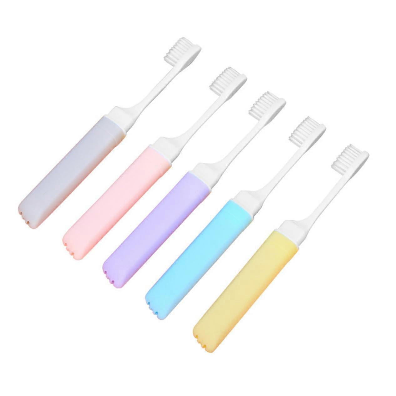 5 Pieces Foldable Toothbrushes Ergonomic Handle Toothbrushes for Travel Home Random Colors Random Color