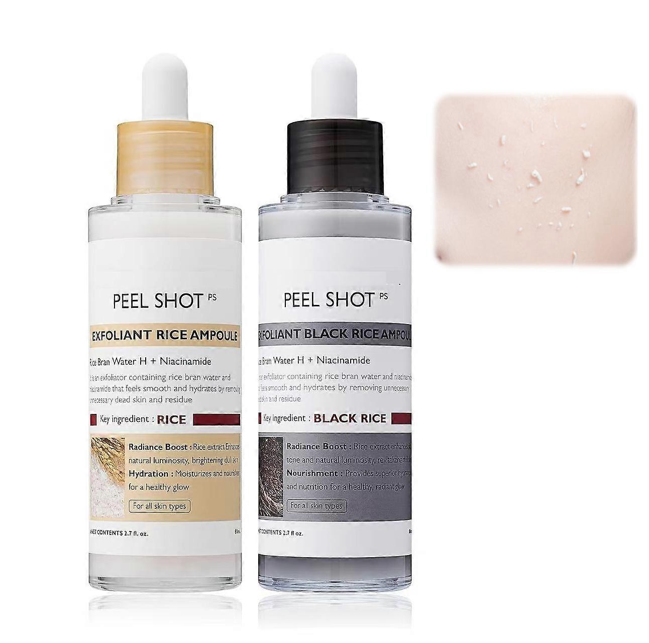 ピール ショット グロー ライス アンプル デュオ ホワイト ライス アンプル+ブラック ライス アンプル、200ML ソフト エクスフォリエイティング フォー フェイス & ボディ、 デッド スキン & ブラックヘッド リムーバー