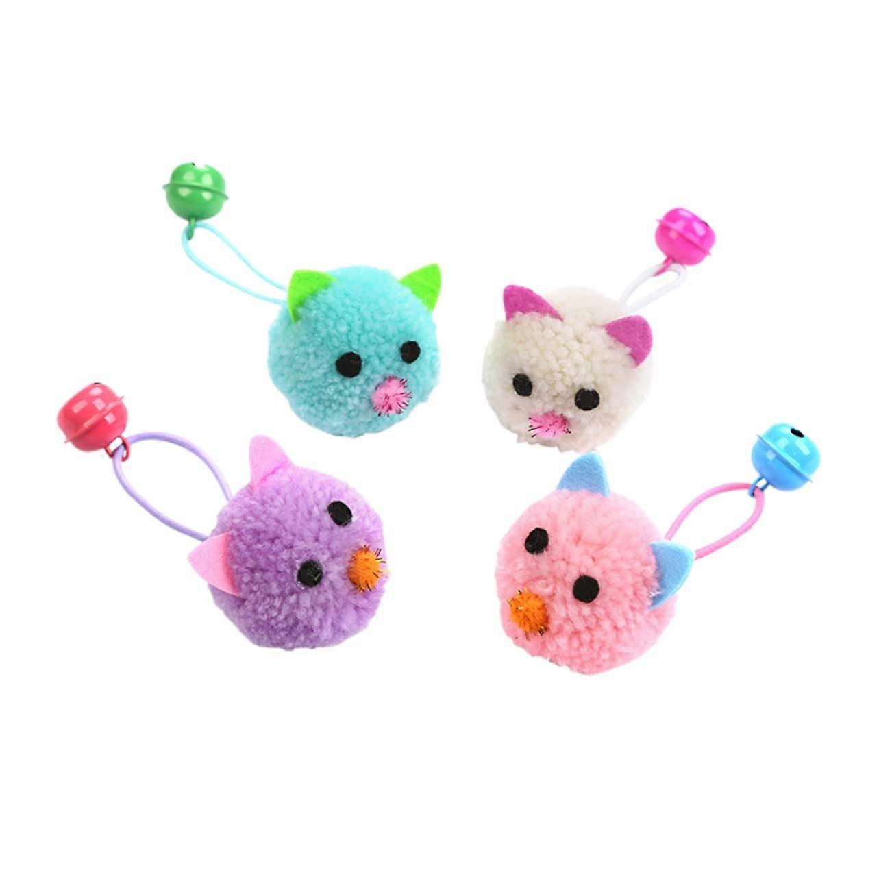 Funny Cat Bite and Scratch Toy Set 4Pack Kitten Chew Toy Bell Soft Plush Cat Teaser for Play