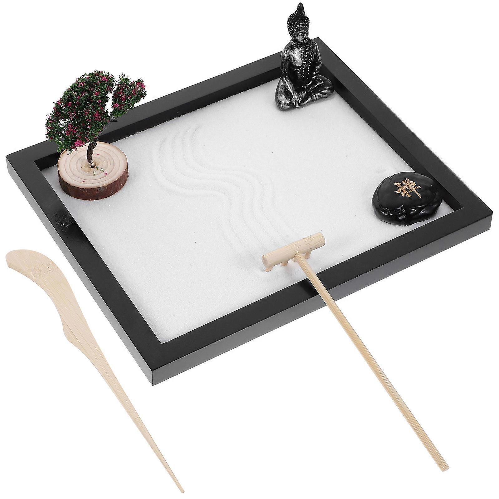 Desktop Zen Garden Kit Home Use Assorted Color 21.5X17.5X1.3CM Density Board Meditation 1Set