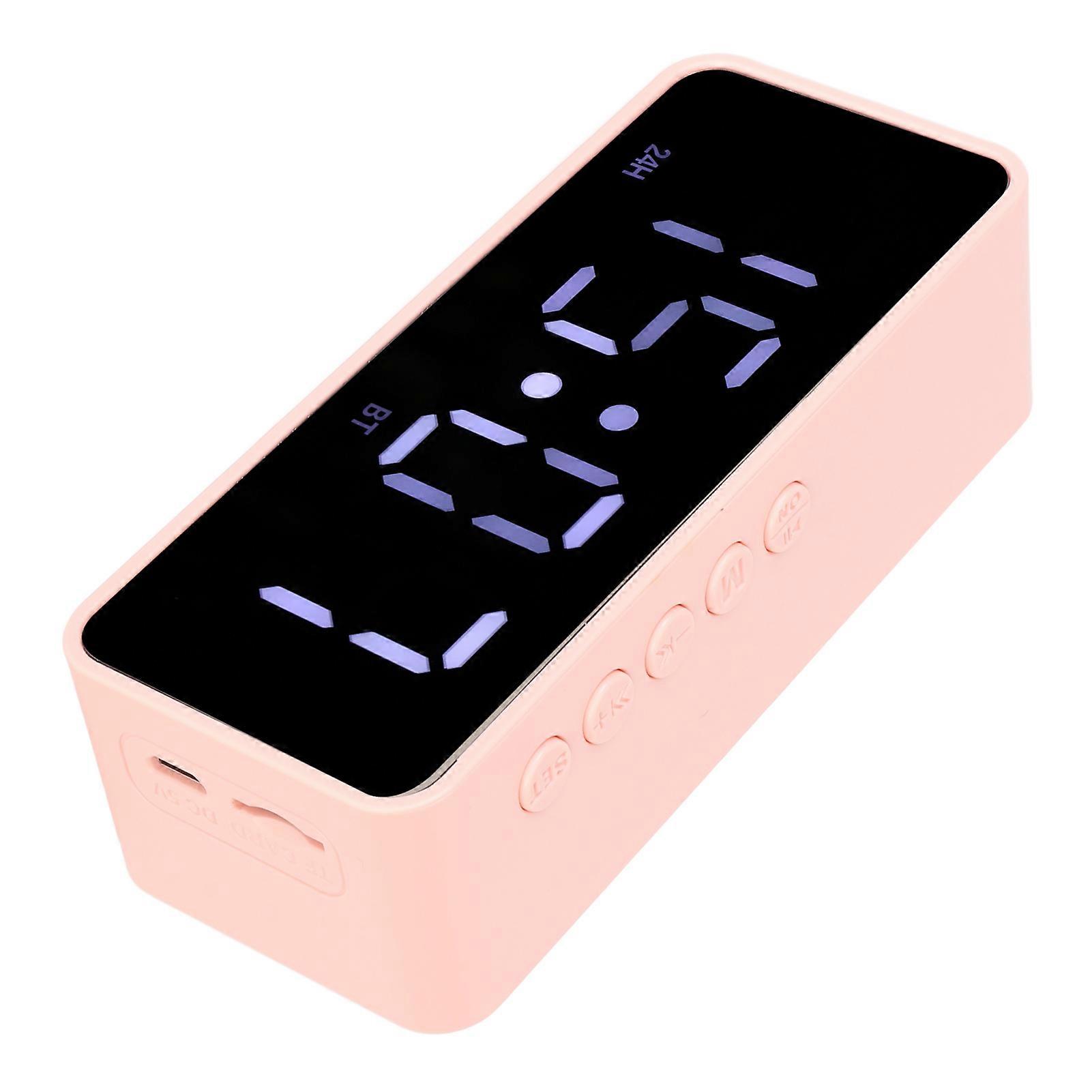 Alarm Clock Bluetooth Speaker Distortion Free USB Charging Mirror Display Portable Digital Clock Wireless Speaker Pink 