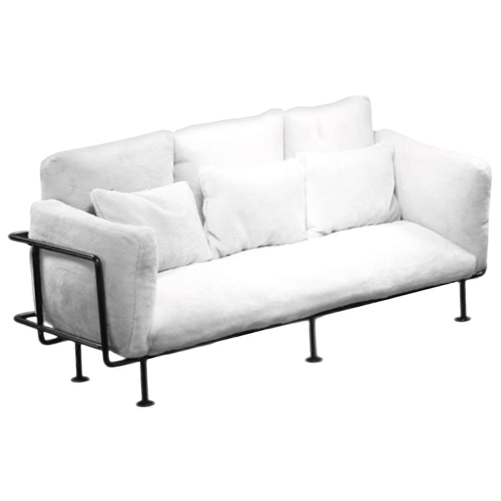 Washable Velvet Upholstered Sofa With Removeable Cushion And Rustproof Metal Base Scene Props for Doll House Decoration White