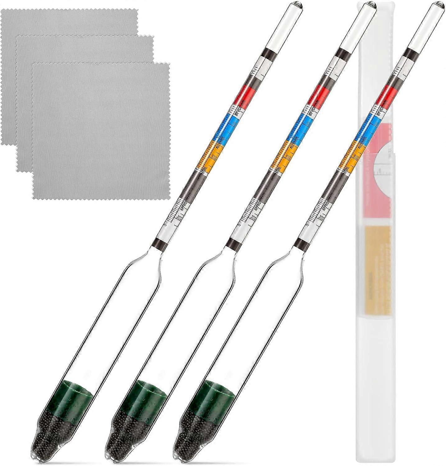 3 Packs Triple Scale Hydrometer with Cleaning Cloth for Wine