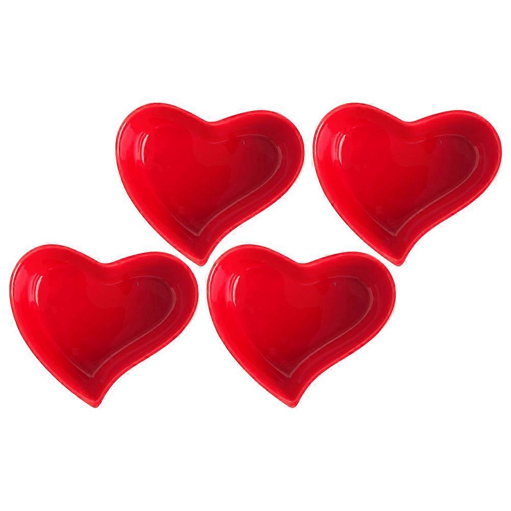 Heart Shaped Ceramic Baking Bowl For Breakfast And Dessert Preparation Red 10X9X4CM Microwave Safe 4Pcs