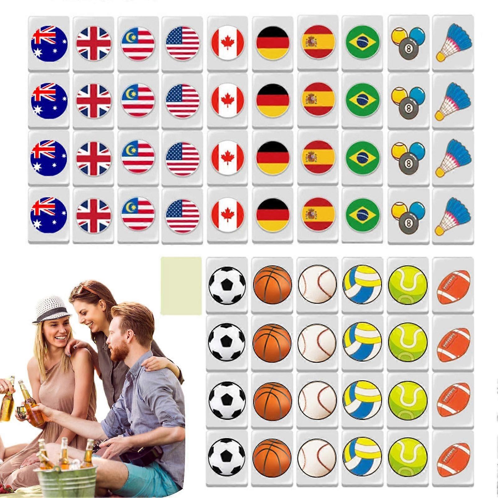 Mahjong Game Blocks Set, National Flag Design, Seaside Escape Pattern, Family Tile Games for Outdoor Picnics