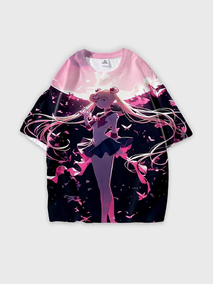 T-shirt round neck Role Pattern loose short sleeve D2369