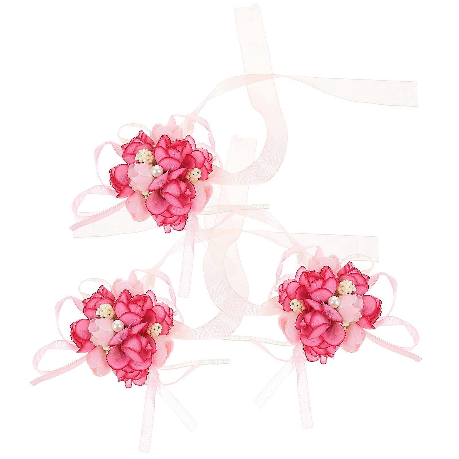 Wrist Flower Decor for Performance Use Simple Elegant Design Pink Cloth Artificial Flowers