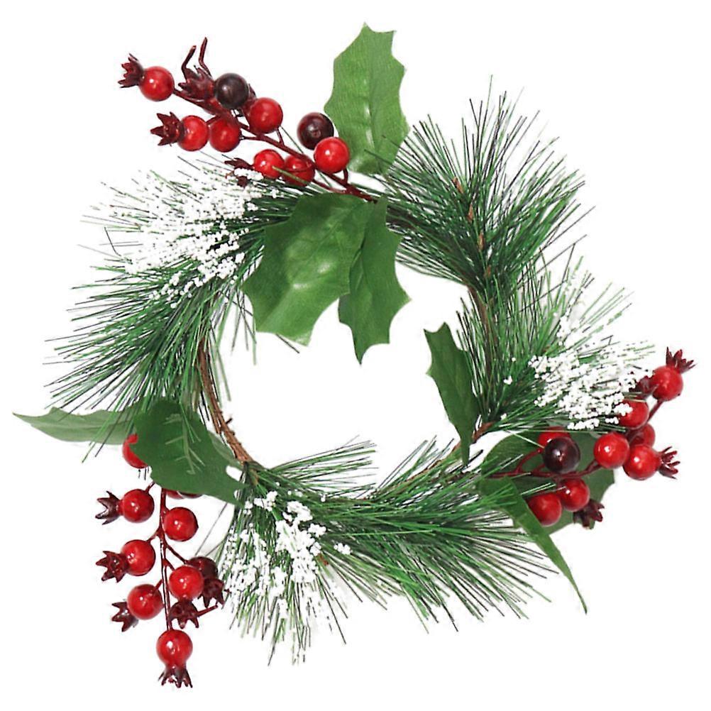 Christmas Candle Ring Wreath with Artificial Berries and Pine Needles – Festive Pillar Candle Holder for Holiday Table Decor and Party Centerpiece