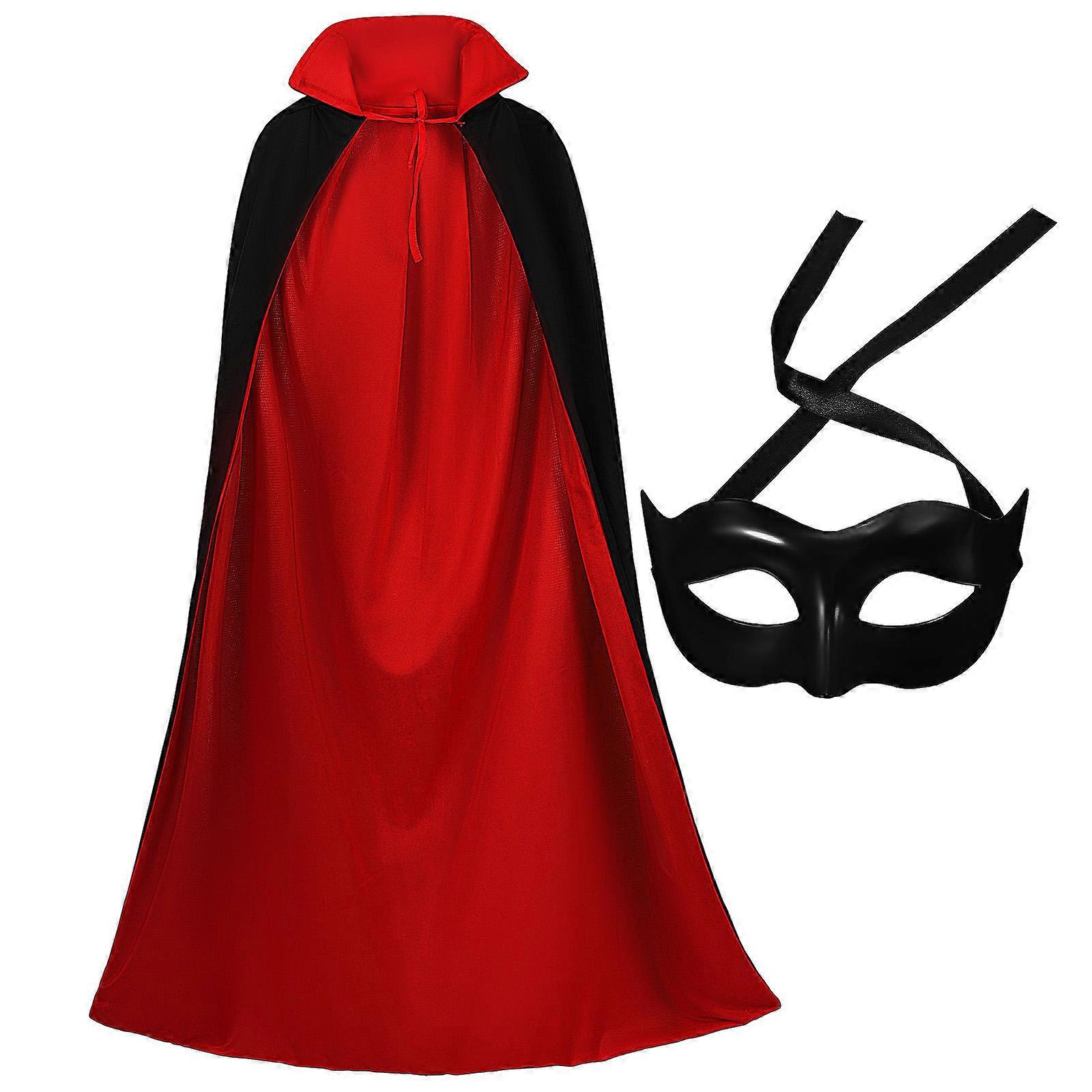 The **Halloween Half Face Mask and Black Red Cloak** is a dramatic and versatile costume accessory set perfect for creating a mysterious, spooky, or