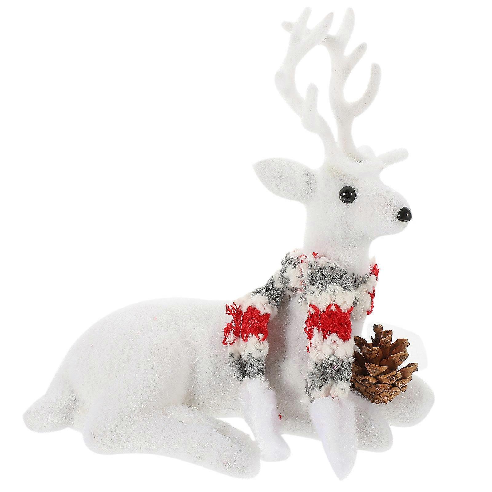 Christmas Reindeer Figurine Indoor Decoration Delicate Elk Design Flocking Statue for Holiday Party Tabletop Display
