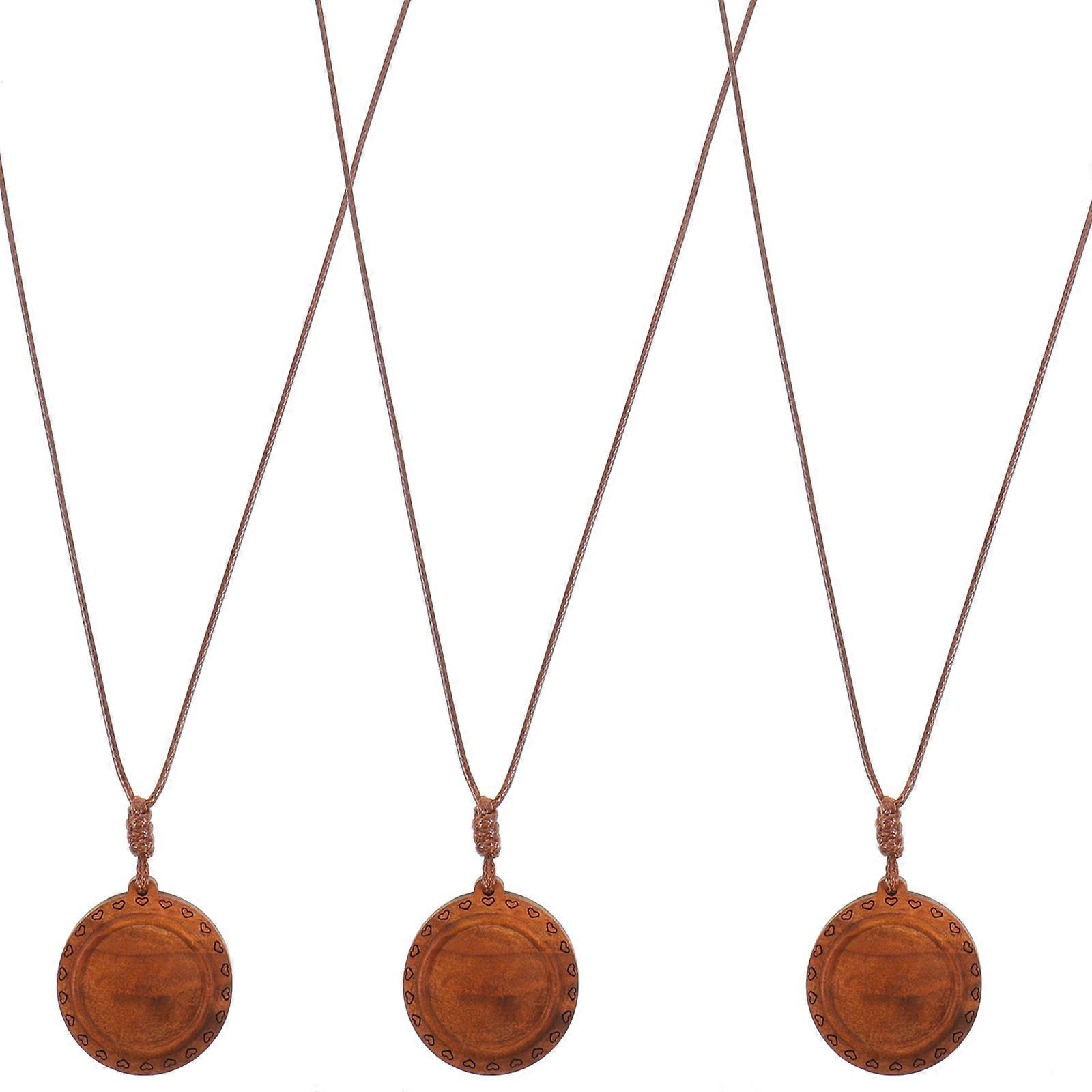复古吊坠空白底座木制首饰工艺配件定制礼品 3 件棕色椭圆形