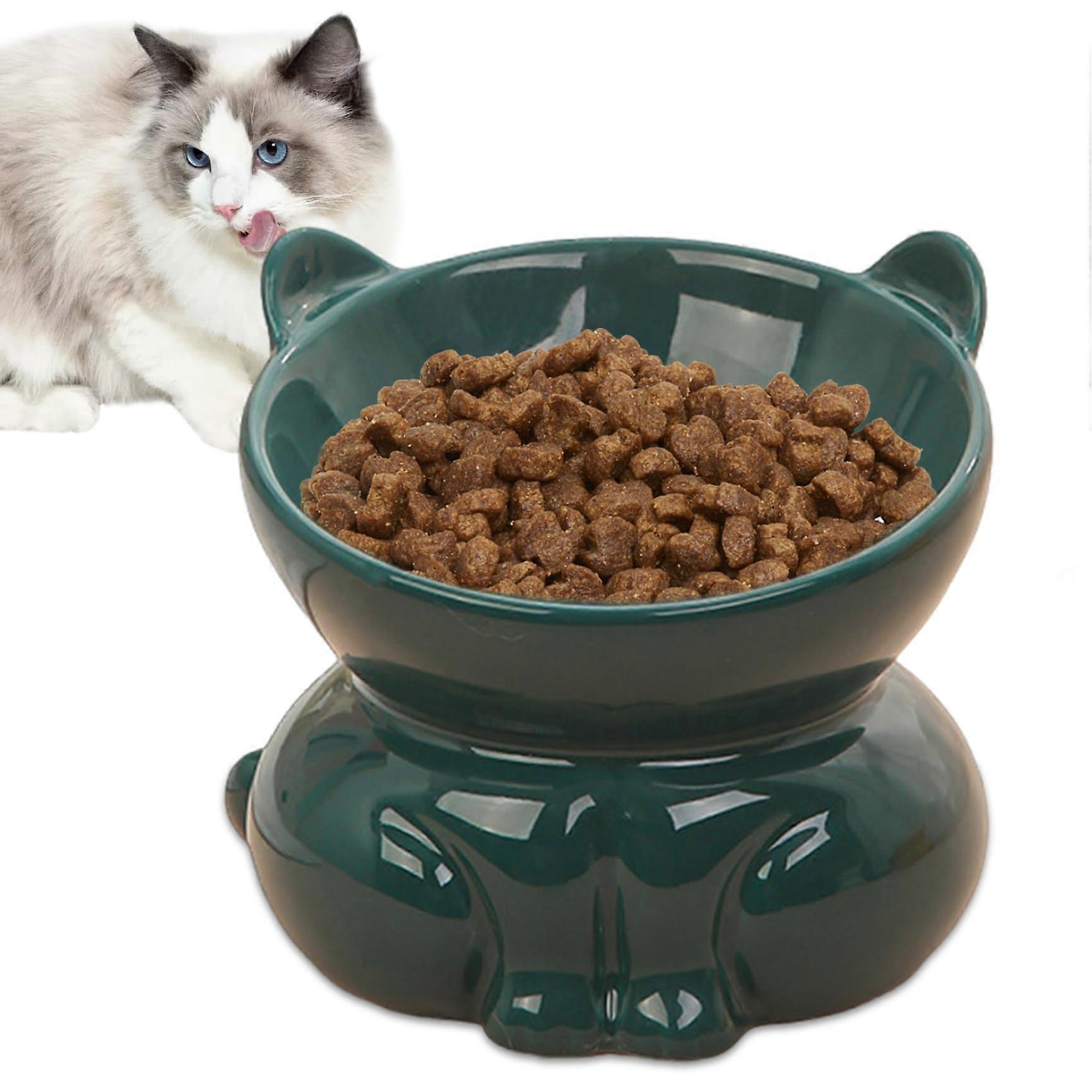 Raised Cat Bowls 150ml Inclined Ceramic Food Bowl Washable Reusable Green Color for Cats
