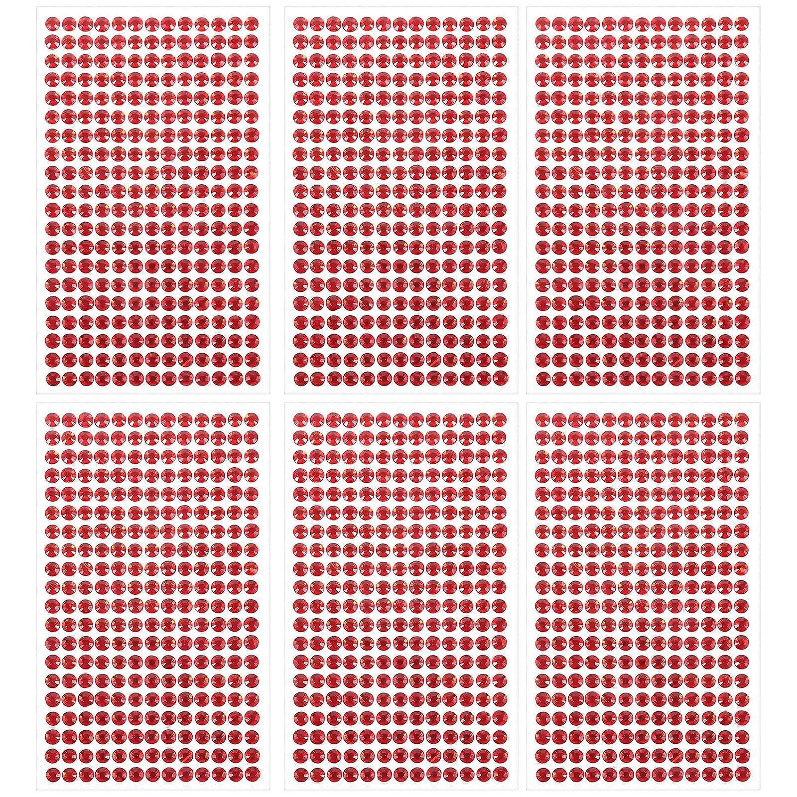 Red Acrylic Rhinestone Stickers for Decor Craft 6 Sheets Practical Decorate Phone Shell and Nails