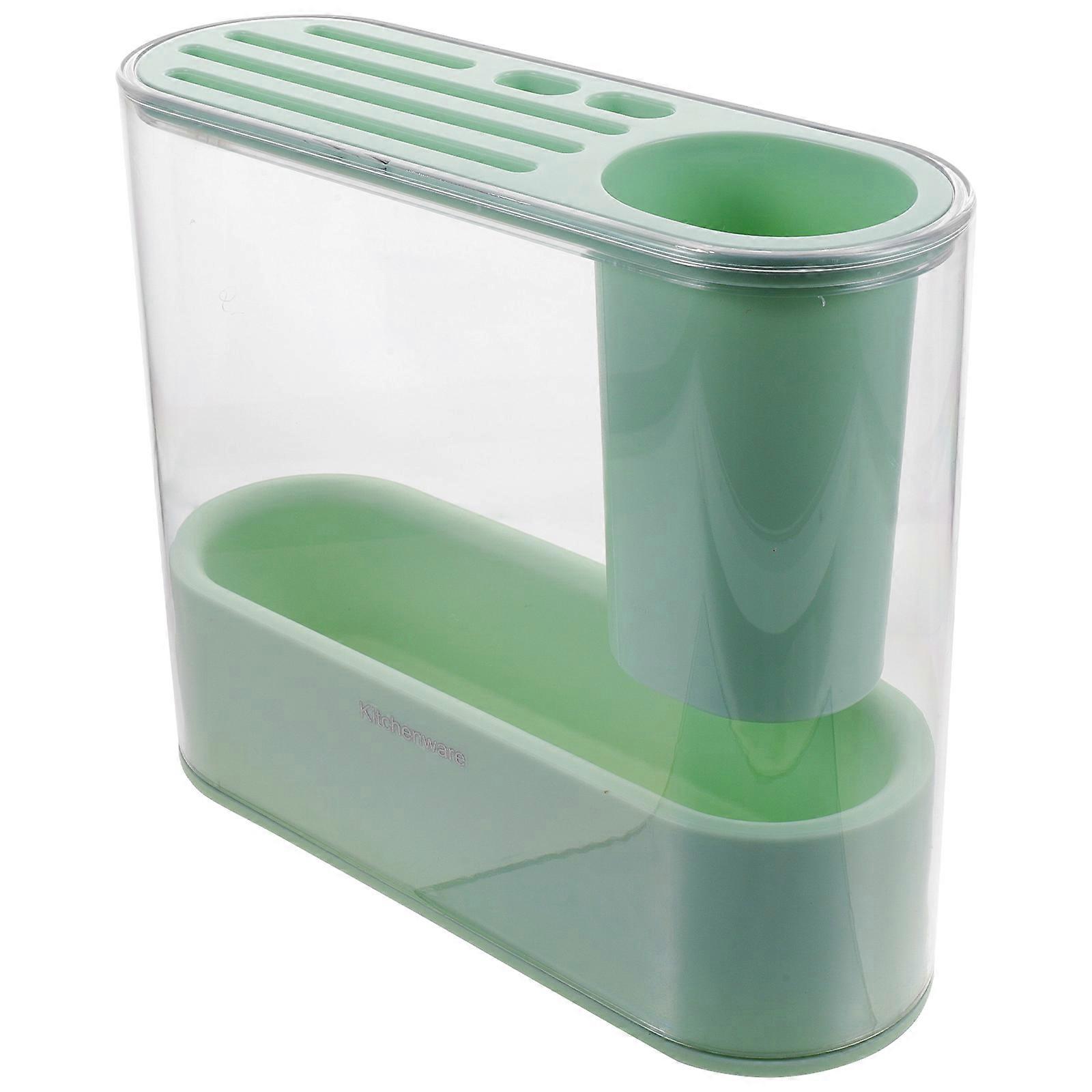 Kitchen Cutlery Organizer Holder For Kitchen Utensils Green Rectangular Design Water Drainage 1Pcs