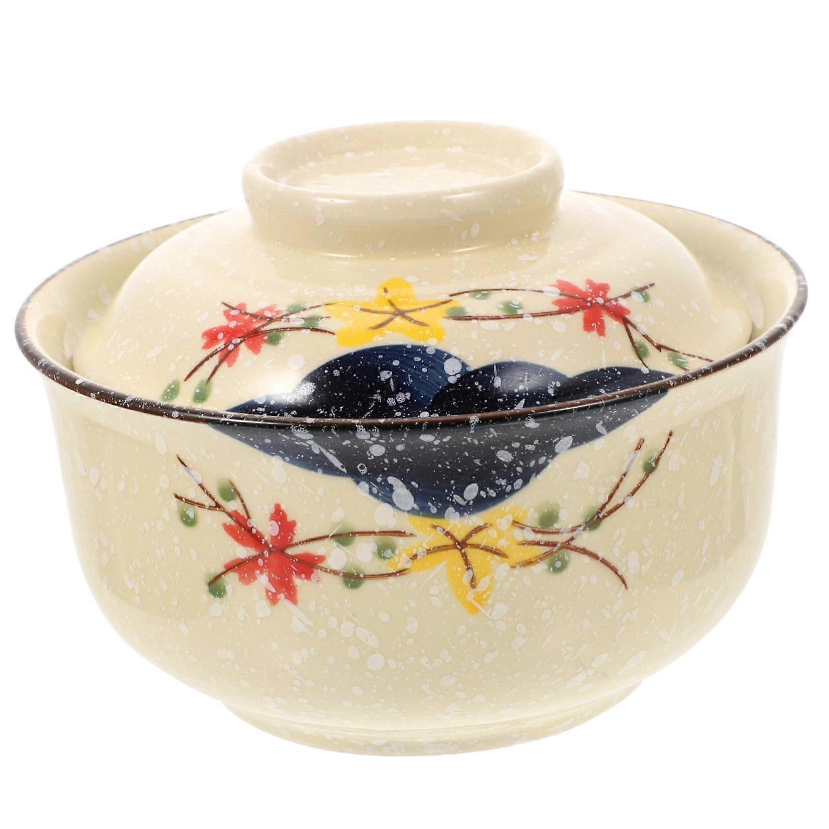 Ramen Bowl with Lid Ceramic Hand-Painted Chinese Decor Soup Cups for Ramen Noodles Instant Noodle Container 24 oz
