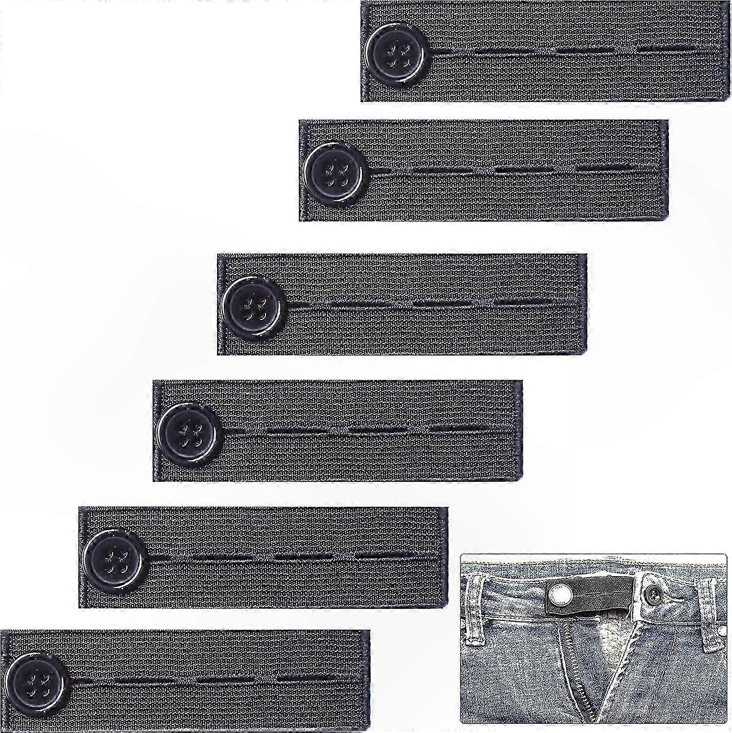 6-Pack Adjustable Elastic Waist Extenders, Black Color, Comfort Fit Solution