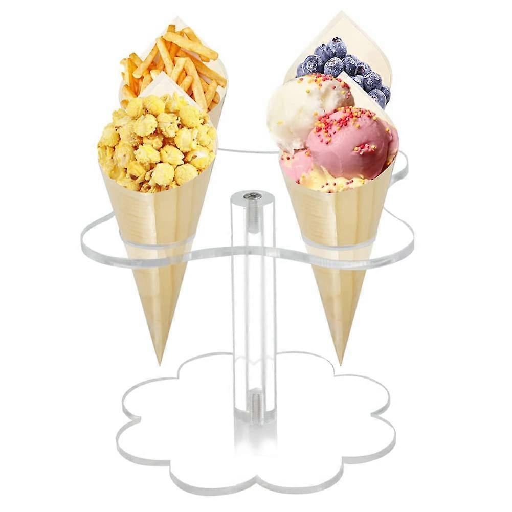 Ice Cream Cone Holder - 4 Hole Acrylic Display Stand for Waffle and Sushi Hand Rolls - Ideal for Kids Baking Parties