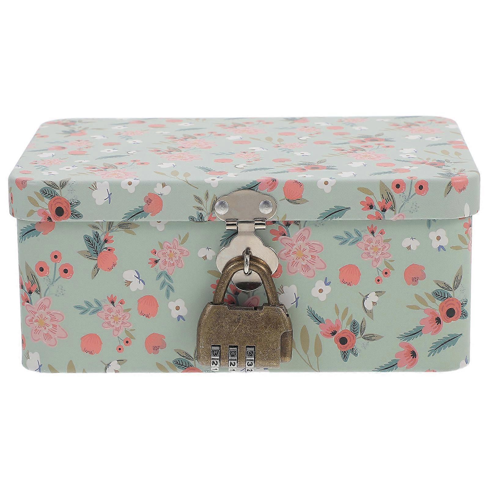 Rectangular Tinplate Jewelry Box With Lock Unique Design 17.80X13.40X7.70cm 1Pack Everyday Use