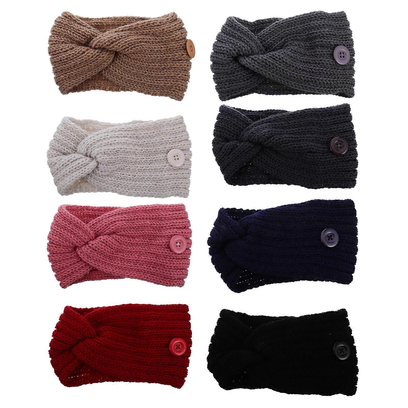 Winter Outdoor Activities 8Set Women Warm Knitted Ear Warmer Headband Assorted Color With Button Design