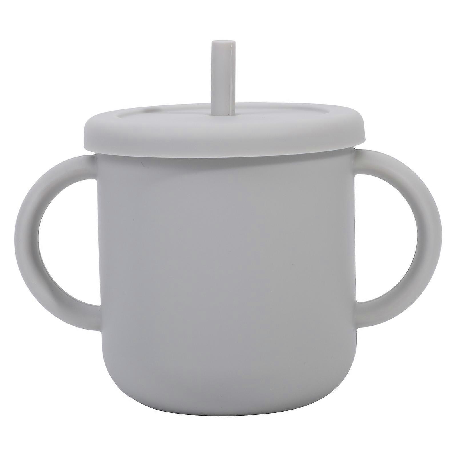 Silicone Straw Drinking Cup Portable Training Cup Safe for Hot and Cold Drinks Independent Drinking Grey Design