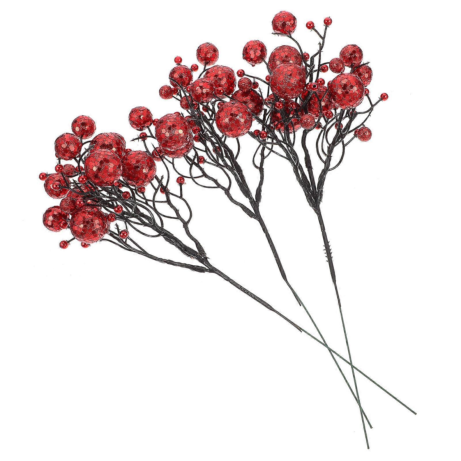 Artificial Berry Decor For Parties And Events 3Pcs Red Holiday Decorations Branch Shape Perfect For Home Decor