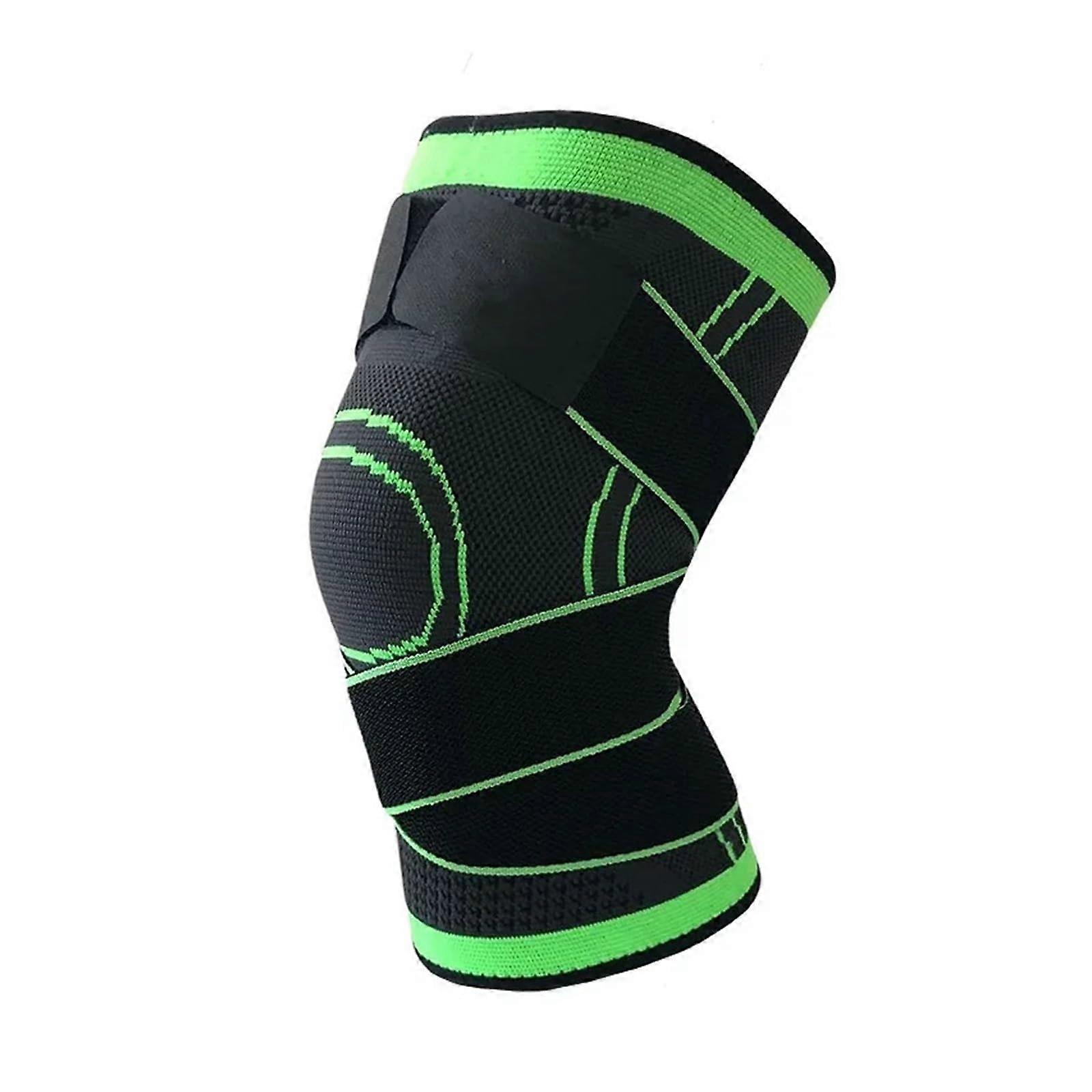 Knee Bandage 1 Pair Compression Knee Pads With Straps Knee Brace Protector For Sports Volleyball Gym Green Size L