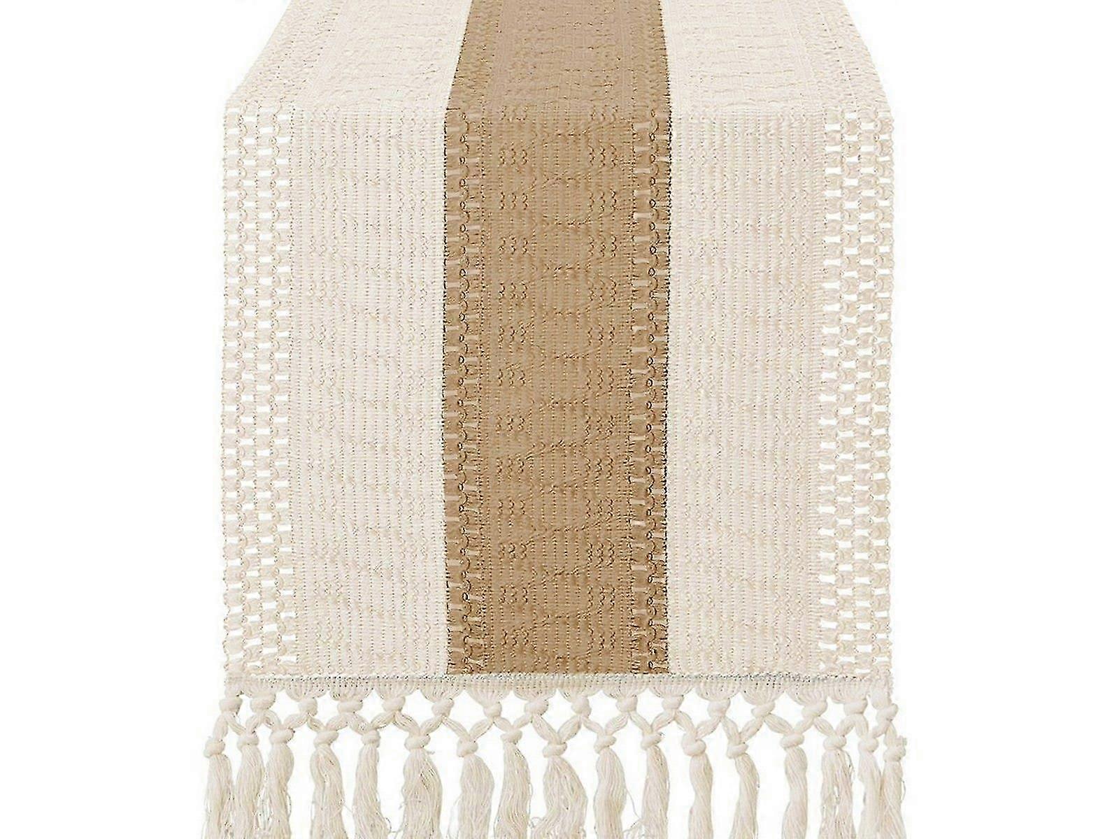120x30cm Macrame Table Runners Burlap Cotton Table Flag with Tassels Style 2