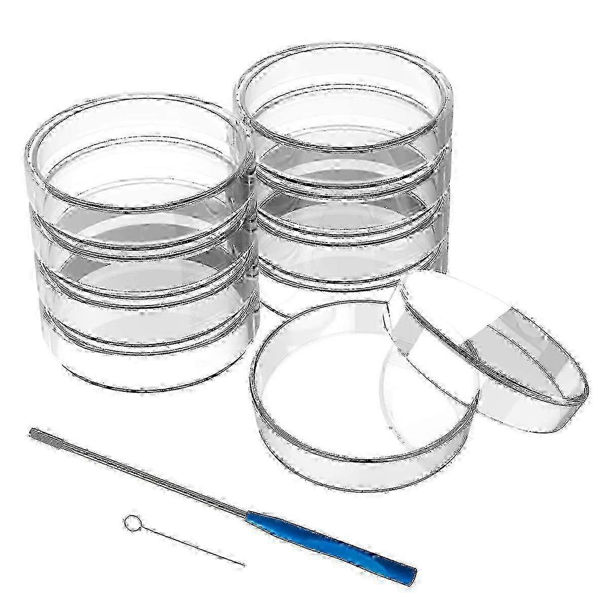 60 Pcs Autoclavable Lab Glass Dishes with Inoculation Loop - Reusable Petri Plates for Microbiology & Laboratory Use 10mm SZRH A-V