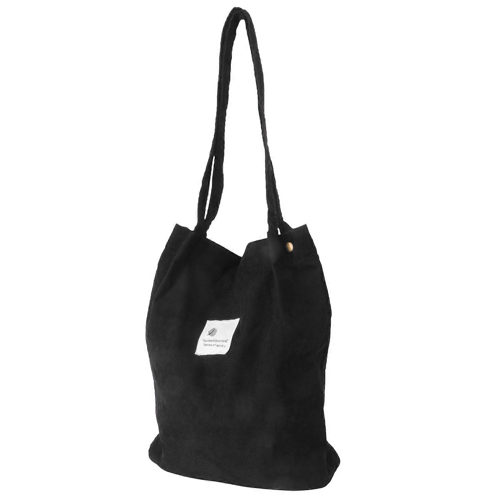 Retro Solid Color Shoulder Bag Large Capacity Handbag Casual Tote Black 1Pcs