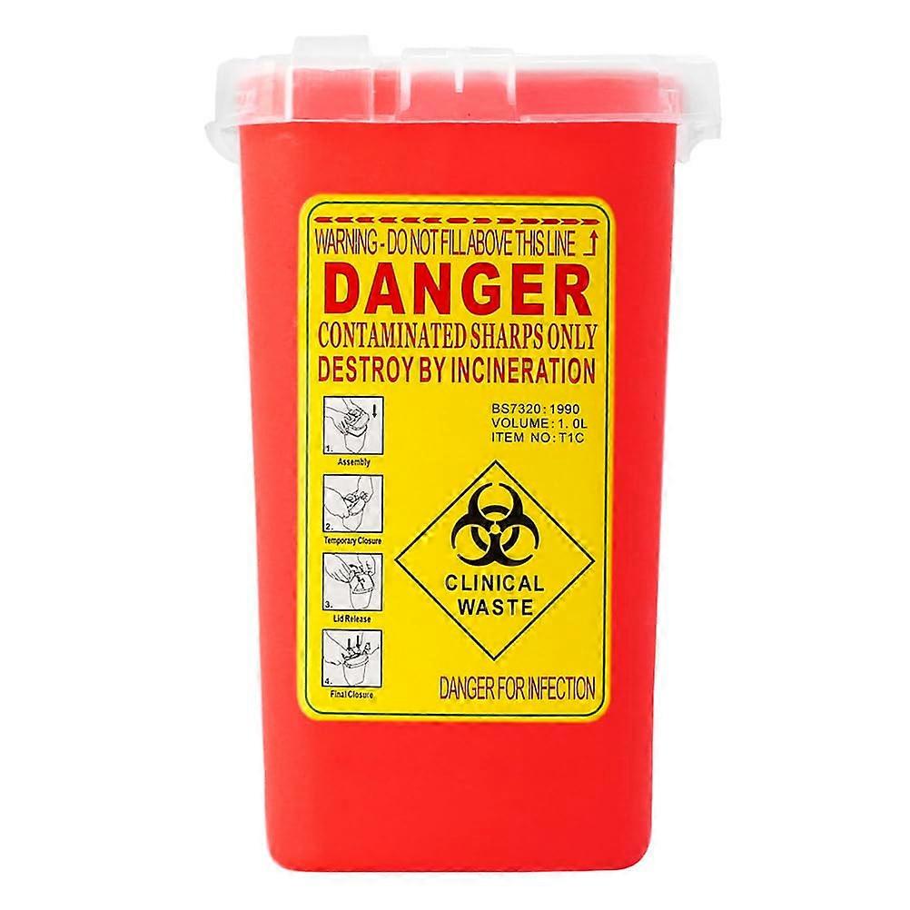 Syringe Bucket Sharps Container Box Waste Bin Needle Disposal Container with Lid for Tattoo Medical (Red)