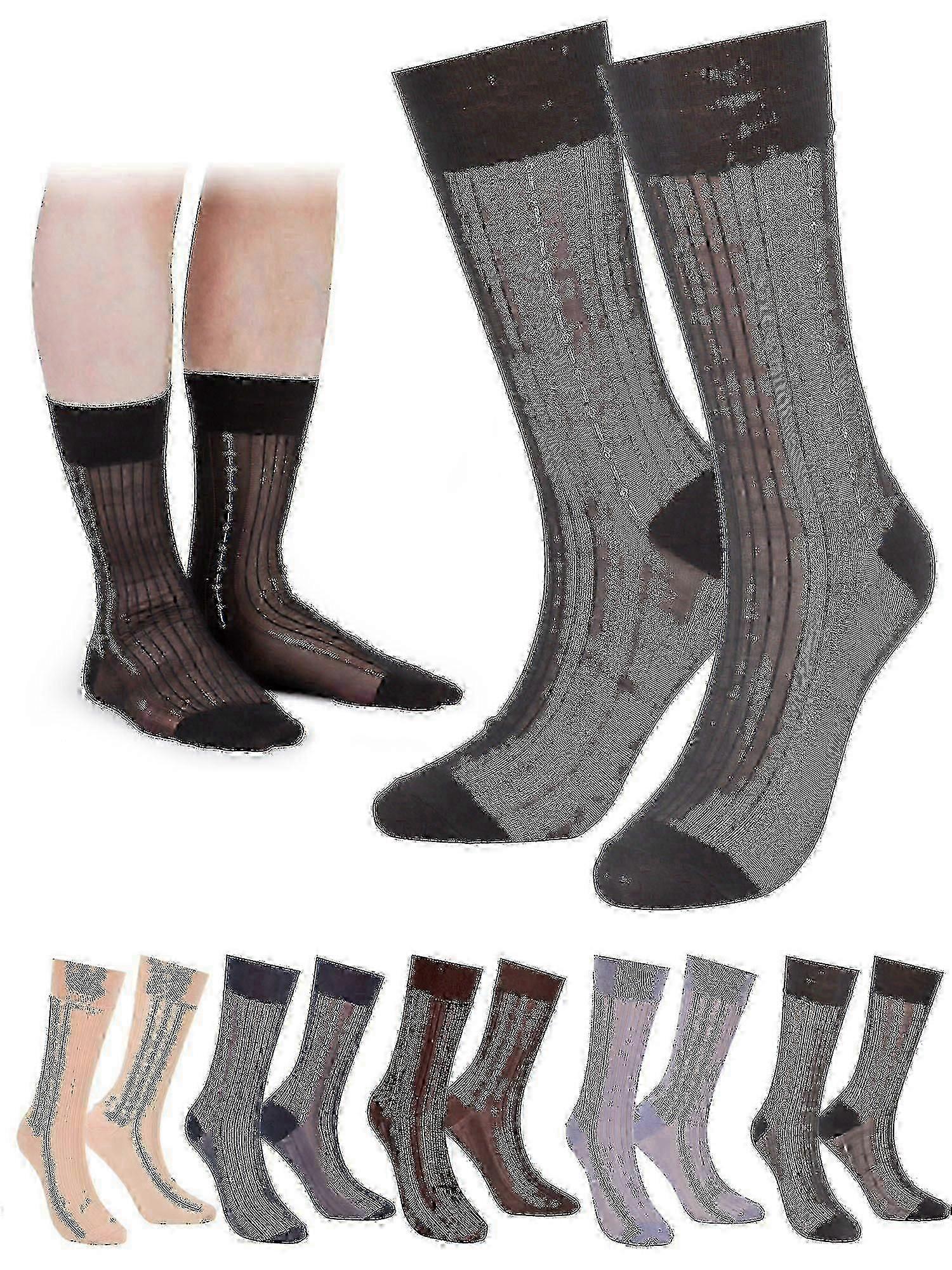 1-5 Sets Men's Ultra-thin Silk Dress Socks Sheer And Cool For Summer Business Wear - Black Hr
