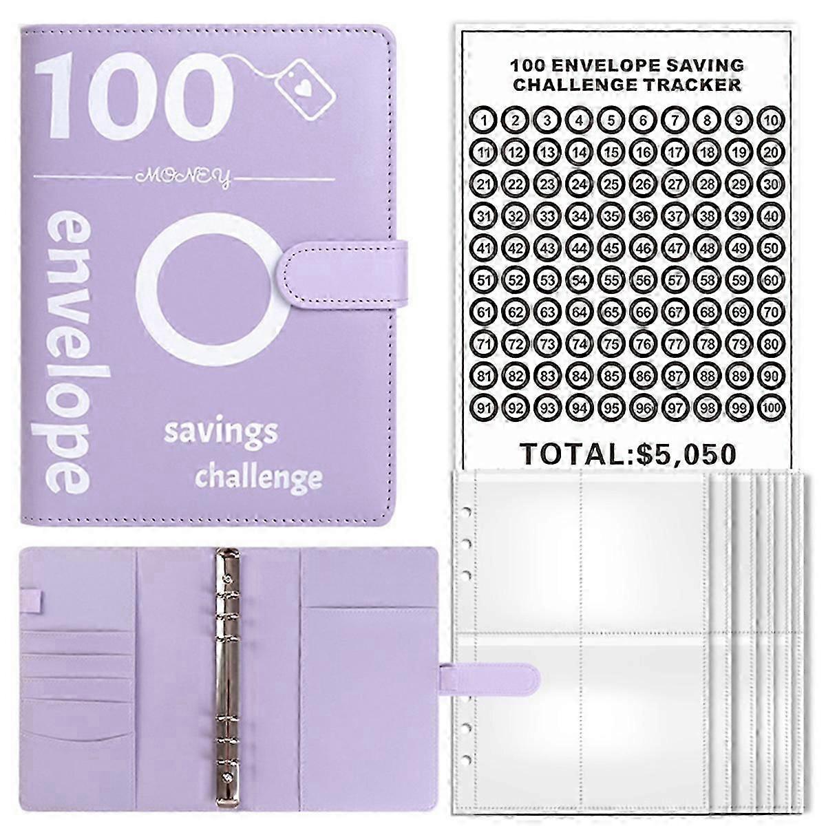 100 Envelopes Saving Money Challenge Binder, A5 Savings Binder with Cash Envelopes for Planning and Saving
